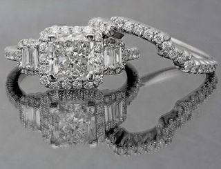 71 cw Bridal Princess Cut Diamond Engagement Ring Set White Gold 