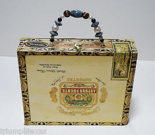   Cigar Box Jewelry Trinket Storage Box or Purse w/ Beaded Handles