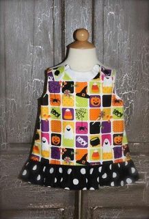 Custom Boutique Girls Funky Halloween Squares Dress size 12m 4T
