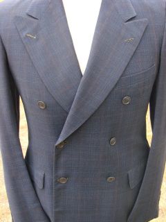 Vtg 1930s Blue/Black DOUBLE BREASTED CHECK SUIT Sz 38   2 Trousers 