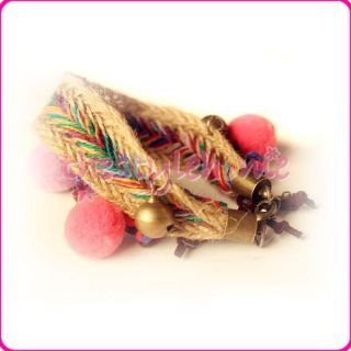   Retro Colorful Ball Bell Double Layer Anklet Woven band Bracelets NEW