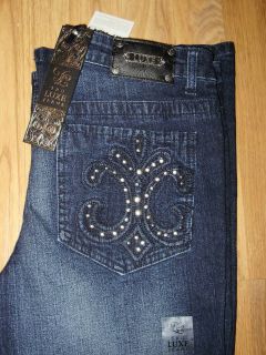 NWT Tru Luxe Florence Fleur de Lis Dark Boot Cut Jeans S 2 16