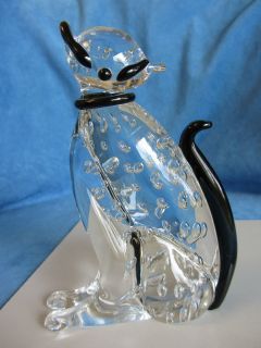 Vintage Controlled Bubbles Murano Art Glass SIAMESE CAT KITTEN Mid 