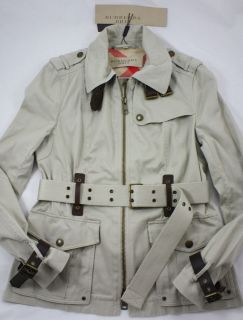 NEW BURBERRY BRIT Trench Cotton & Leather Jacket Raincoat (£495) UK14 