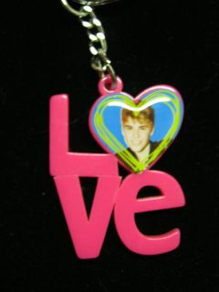new Justin Bieber pink love photo key chain Pop star teen idol pop 