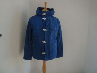 gloverall british millerain wax cotton blue duffle hooded parka jacket 
