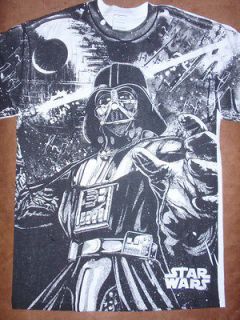 Mens Star Wars Darth Vader Death Star Black and White T Shirt New 
