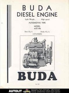 1937 1938 Buda 4DT196 Diesel Truck Engine Brochure