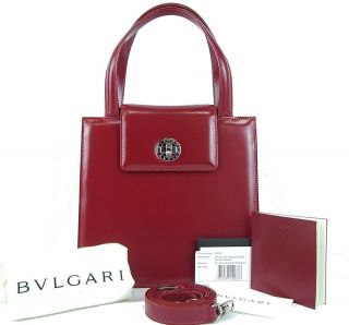 AUTHENTIC BVLGARI RED LEATHER HAND BAG PURSE MADE IN ITALY w/ SHOULDER 