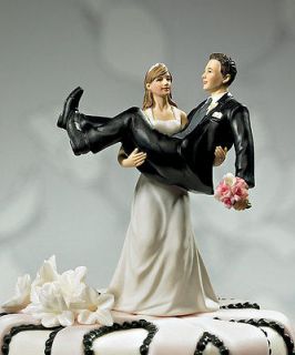 Bride Carrying Groom Wedding Cake Top Topper Couple Playful Fun Strong 