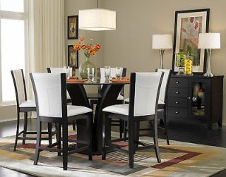 CARRE   7pcs ROUND GLASS COUNTER HEIGHT DINING ROOM TABLE & CHAIRS SET 