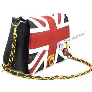 Women Korea Style With UK Flag Union Jack Badge Chain Shoulder Bag 