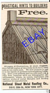 NEAT 1891 NATIONAL SHEET METAL ROOFING AD NEW YORK NY