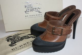 NEW BURBERRY PRORSUM Brown Leather Aviator Mule Clogs Shoes (were £ 
