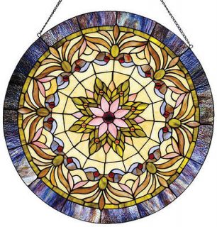 Handcrafted 22 Round Stained Glass Edwardian Window Panel