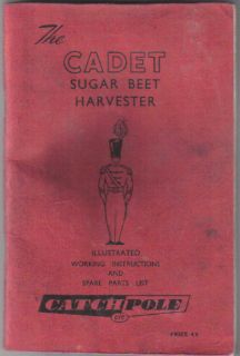 Catchpole Cadet Sugar Beet Harvester Handbook & Spare Parts List 1962