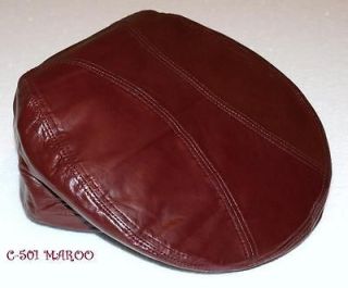   GENUINE LEATHER MENS IVY DRIVER CABBIE CAP DOUBLE SNAP HAT MAROON / L