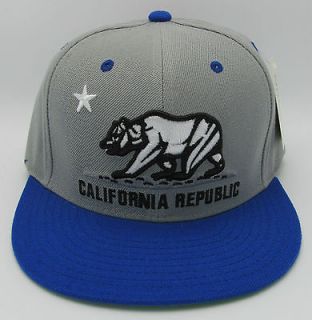 CALIFORNIA REPUBLIC Snapback Cap Hat Vintage CALI Bear Gray Blue Caps 