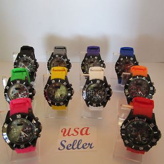   Style Chrono Rubber Silicone Jelly Sport Wristwatch With Calendar Date