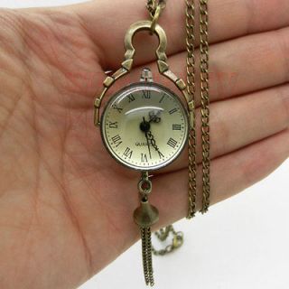 Antique Vintage Big Glass Ball Bull Eye Necklace Quartz Pocket Watch 
