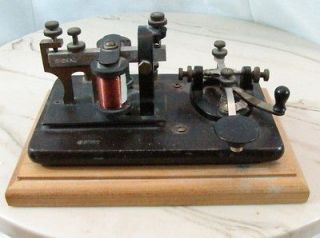 Awesome Antique Telegraph Key with Sounder Mounted on Wooden Display 
