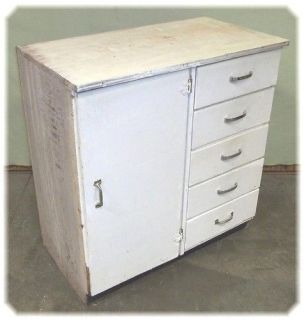 WOOD Base Cabinet 5 Drawer Seller Hoosier Cupboard OLD Work Shop 