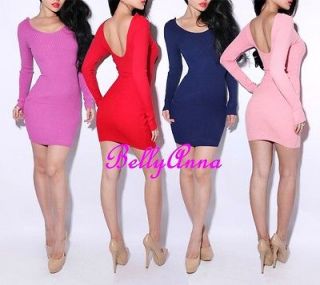 Sexy Women Backless Long Sleeve Fitted Club Cocktail Party Jumper 