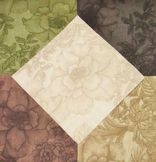 Quilting Squares 50   4 Sq Natural Tones Brown Green Cotton Fabric 
