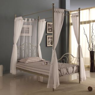 Decorative Metal Twin Canopy Bed With Netting in White, Pink, or 