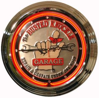   KNUCKLE GARAGE SUPER SIZE 17 INCH NEON WALL CLOCK   