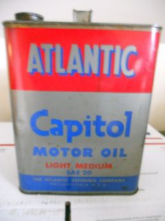 Vintage Atlantic Capitol Motor Oil 2 Gallon Metal Can advertising sign 