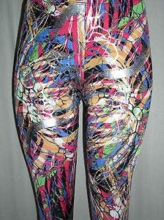 Sexy SHINY SILVER Red Blue Green Sublimation METALLIC Rave LEGGINGS 