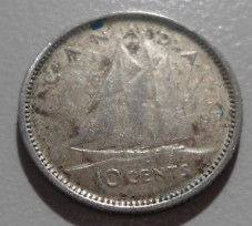 1937 Canada 10 Cents Silver Coin. Canadian Dime.