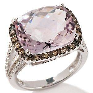   Pink Amethyst,Diamo​nd & White Sapphire Sterling Silver Ring Size 6