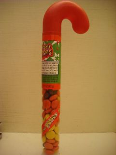 Plastic CANDY CANE Tube of Reeses PIECES PEANUT BUTTER Candies*CHRIST 
