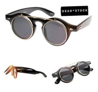 CLASSIC Flip Up Sunglasses SUPER DARK BLACK & CLEAR LENS glasses 