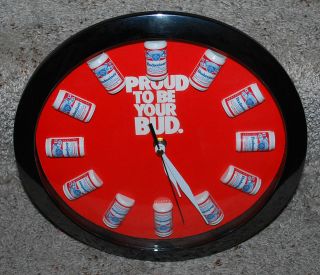 Vintage Quartz Wall Clock Battery Operated Bud Budweiser Beer Cans 