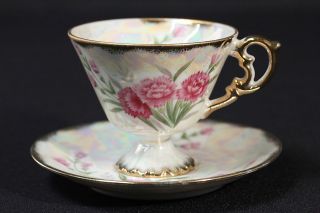   Iridescent Fine Bone China Vintage Tea Cup & Saucer January Carnation