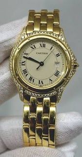 CARTIER 18K Gold Large Face Ladies COUGAR Watch with Diamond Bezel and 