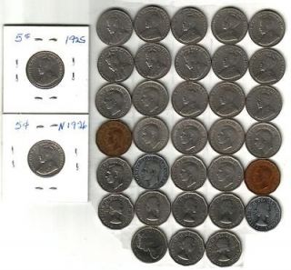 GREAT STARTER SET OF 35 EARLY 5 CENT CANADIAN NICKEL UNCLEANED COINS