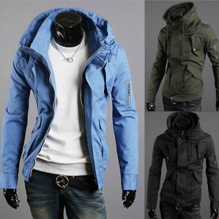 New Mens Fashion Slim Fit Stand up Collar Jacket Coat Tops Size XS S 