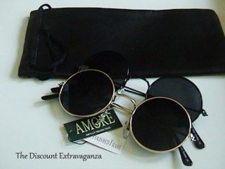 Round Lens Metal Lennon Style Sunglasses w/Faux Leather Pouch _ SEE 