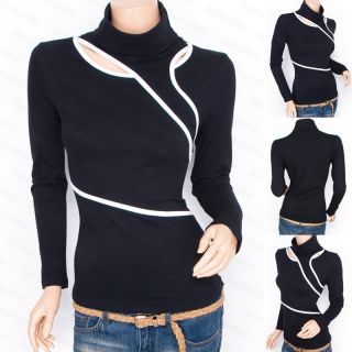 New Womens Trendy Black Long Sleeves Turtleneck Blouse Shirt Top 12