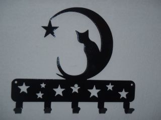 Cat and Moon Key Rack, Wall decor, Metal Art, Great Christmas Gift