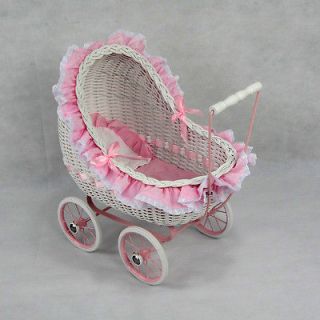 Wicker Doll Carriage Buggy Pram Stroller Small Suits 17 Doll Isabella 