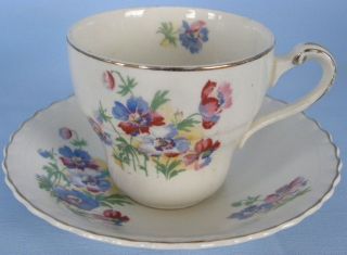 Meakin By Sol Cream Cup and Saucer Anemone Flowers Blue Pink
