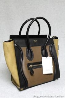 New Celine Mini Olive Luggage Tricolor Smooth Leather and Suede Bag 