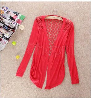 Candy Color Sweet Girl Lady Women Floral hollow Knitting Cardigan 