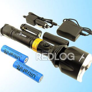   XML T6 LED 1600Lm Flashlight Torch Rechargeable +2 18650 +Ch E6 BLACK