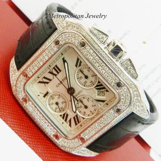 CARTIER SANTOS 100 XL W20090X8 WITH CUSTOM DIAMOND FRONT CASE AND 